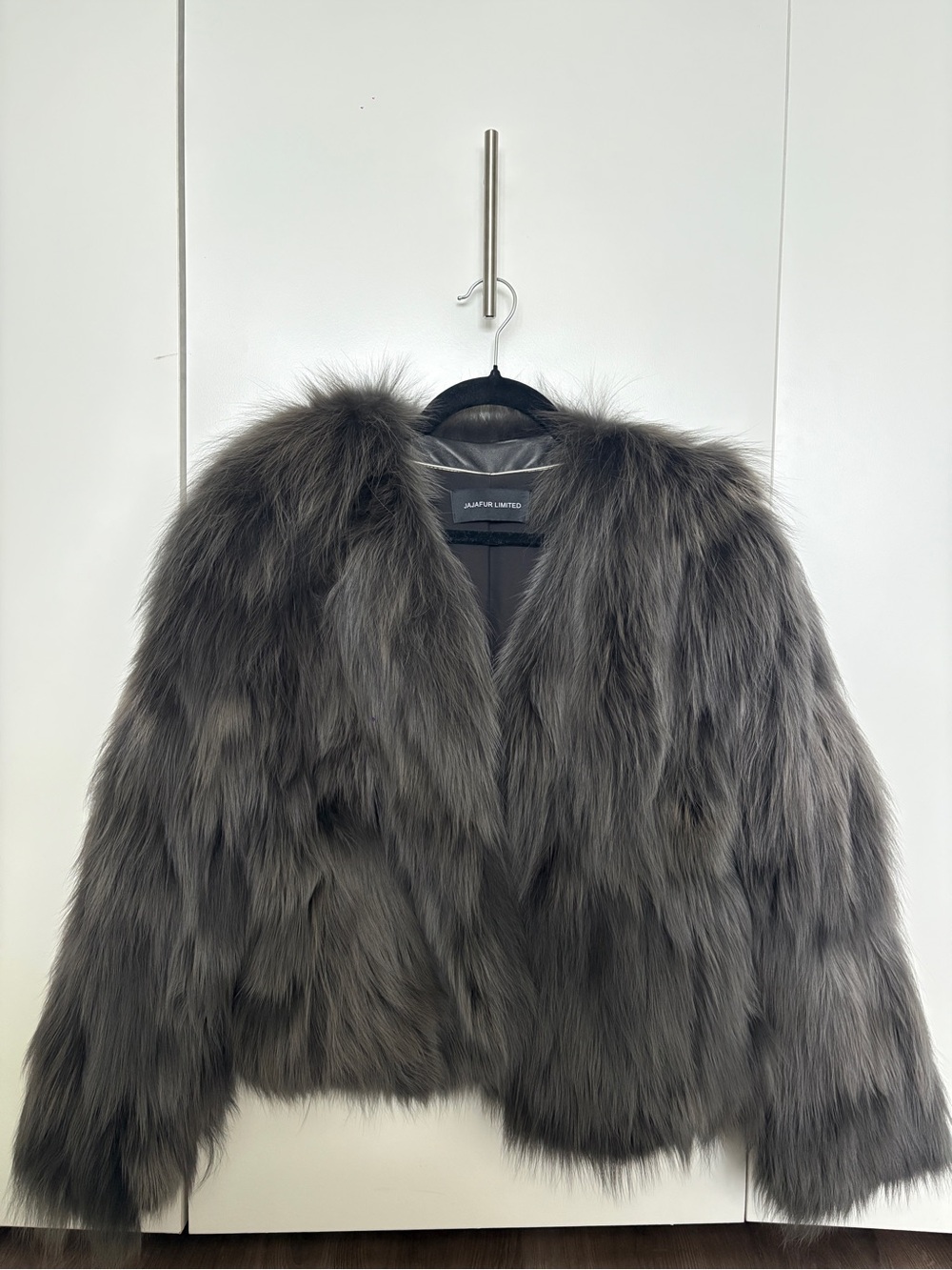 Saga Furs Gray Fox Fur Cropped Jacket